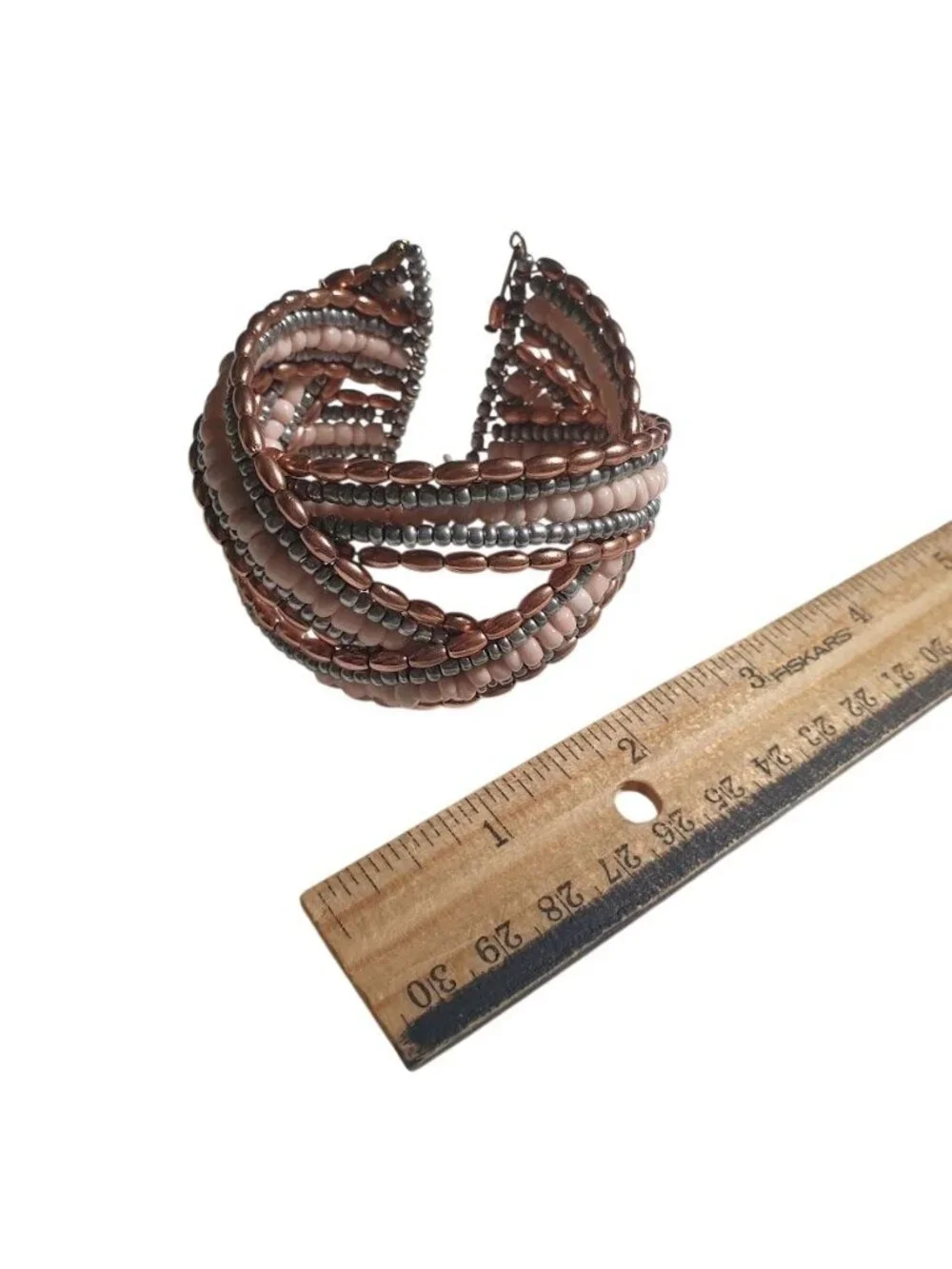 Beaded Cuff Bracelet Silver Pink Rose Gold Adjustable Memory Wire Jewelry Women